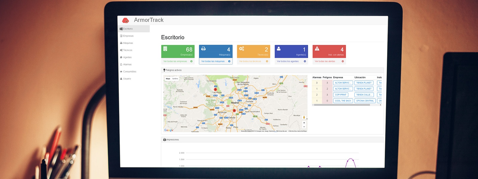 <h3>Soluciones integradas para la monitorizaci&oacute;n remota, administraci&oacute;n del parque, control de actividad, mantenimiento preventivo y SAT, productividad y gesti&oacute;n de costes de activos inmuebles,&nbsp;maquinas y veh&iacute;culos. Control en tiempo real de las alarmas y notificaciones del usuario pendientes o en ejecuci&oacute;n.&nbsp;MRM y RST.</h3>
